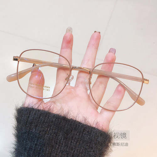 奶茶橘子味方圆框素颜百搭近视眼镜框女韩版潮配度数百搭大脸显瘦 - 图0