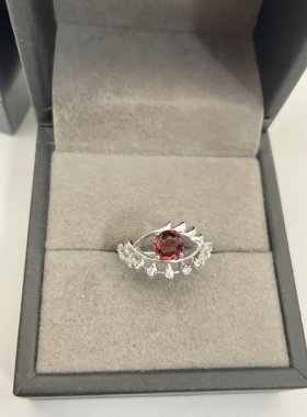 出口日本纯银镀铂金天然碧玺开口戒指孤品宝石级全净体1.09克拉