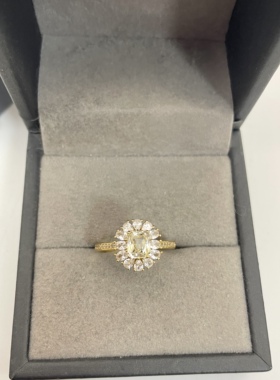 出口日本纯银镀金天然黄色蓝宝石开口戒指镶金品质全净体1.02克拉