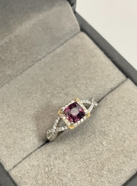 出口日本纯银镀铂金天然缅甸尖晶石开口戒指镶金品质全净0.82克拉