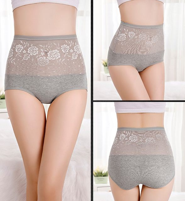 Briefs, high-waisted briefs for women, pure cotton, tummy control, plus size, mesh, comfortable cotton briefs, fat mm underwear