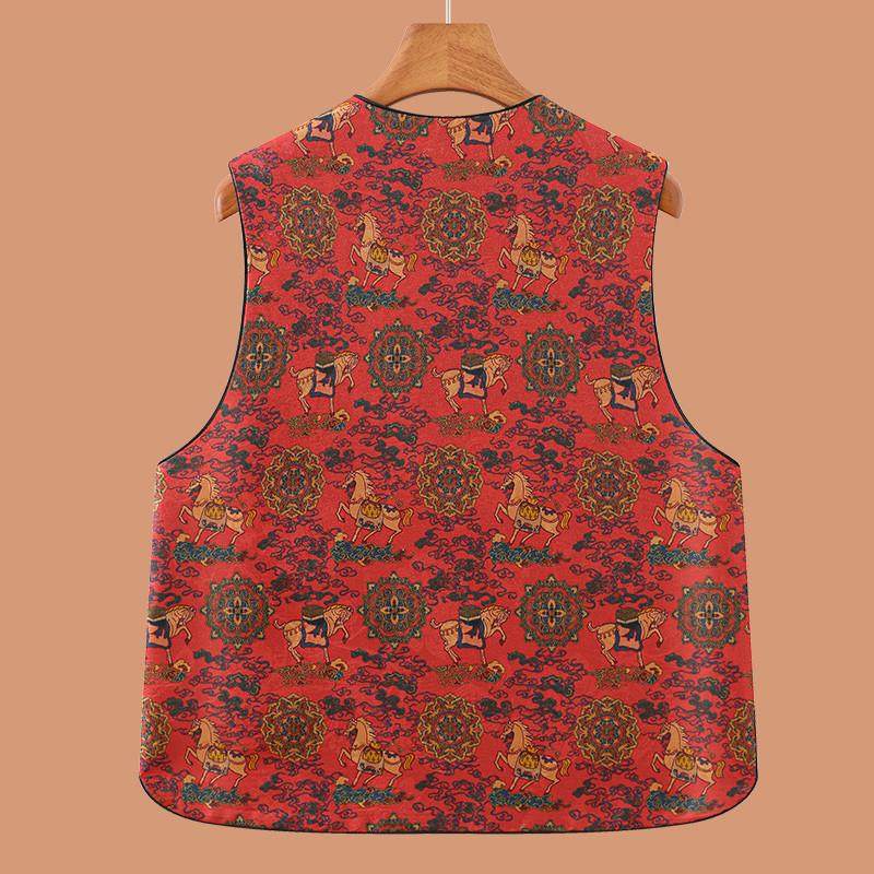 红色新中式妈妈装马甲外套中老年奶奶装印花国风坎肩,淘宝优惠券,粉丝福利购,淘宝优惠卷