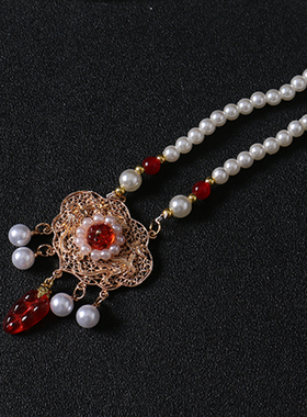 仿珍珠项链古风项圈手工汉服旗袍民族风宋风日常如意锁复古软璎珞