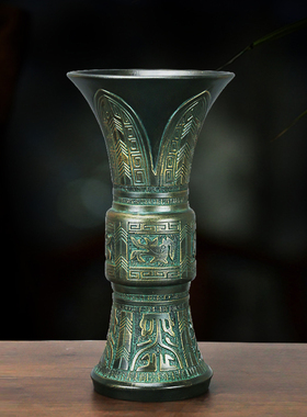 青铜色美人花插中式风陶瓷装饰品