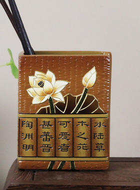 非遗彩陶瓷国风中式笔筒创意学生教师桌面收纳盒摆件送老师纪念物