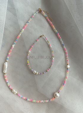 韩国设计师同款彩色粉色彩色珍珠