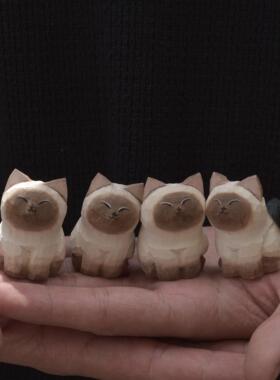 Kevin的木头暹罗猫猫手工创意小木雕工艺品摆件