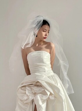 主婚纱头纱高级感新娘摄影白色