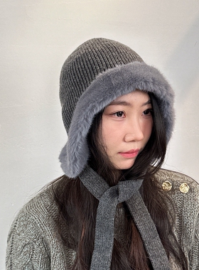 骑车帽时尚洋气白色灰色女冬季