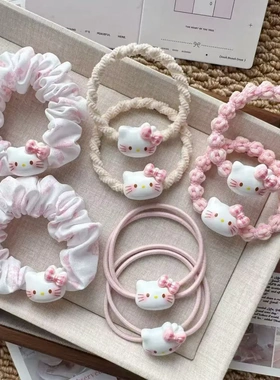 甜美粉蝴蝶结猫咪发圈皮筋套装