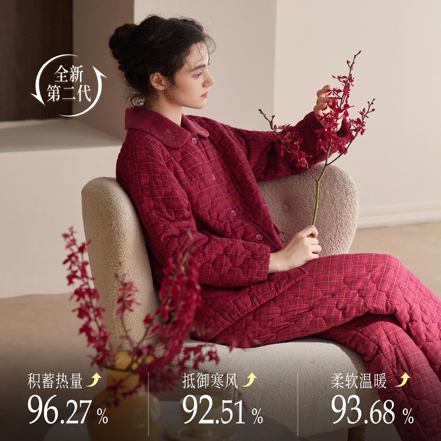 秋鹿三层加绒加厚夹棉睡衣女士2025新款秋冬保暖家居服红色本命年,淘宝优惠券,粉丝福利购,淘宝优惠卷