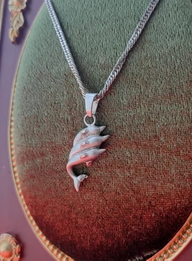 美国进口现货中古首饰海洋系列925纯银三只海豚吊坠项链古着海外