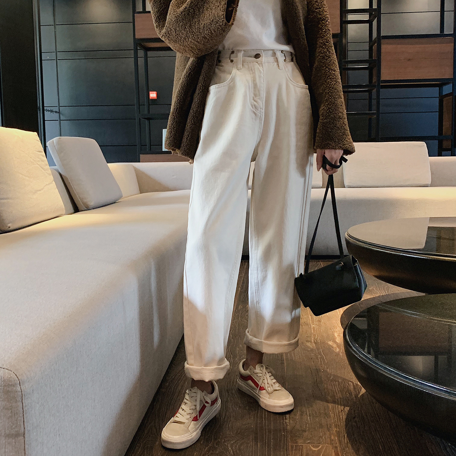 大码女装胖妹妹mm白色牛仔阔腿早春高腰宽松N显瘦直筒长裤子200斤 - 图2