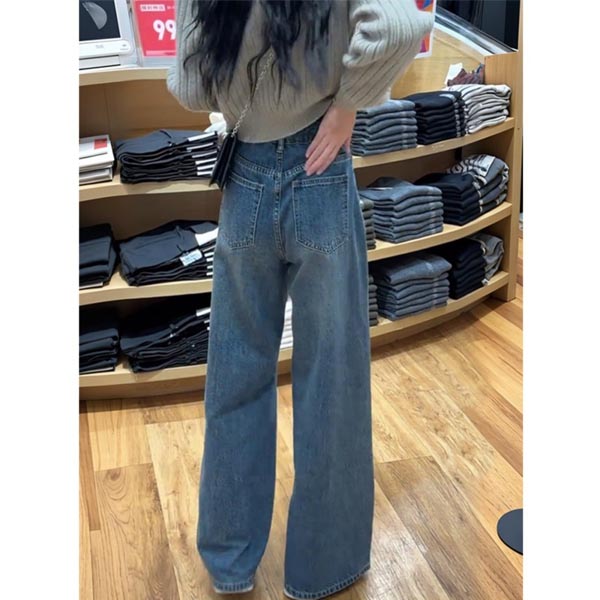 加绒阔腿牛仔裤女秋冬复古蓝直筒高腰显瘦遮胯拖地裤梨型身材裤子 - 图3