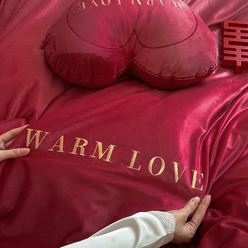 少女心牛奶绒结婚四件套冬款渐变色加厚珊瑚绒被套红色法兰绒床品,淘宝优惠券,粉丝福利购,淘宝优惠卷