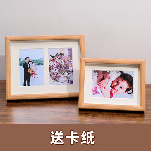 创意情侣6寸相框实木框摆台婚纱照打印洗照片做成摆件相册三连diy - 图1
