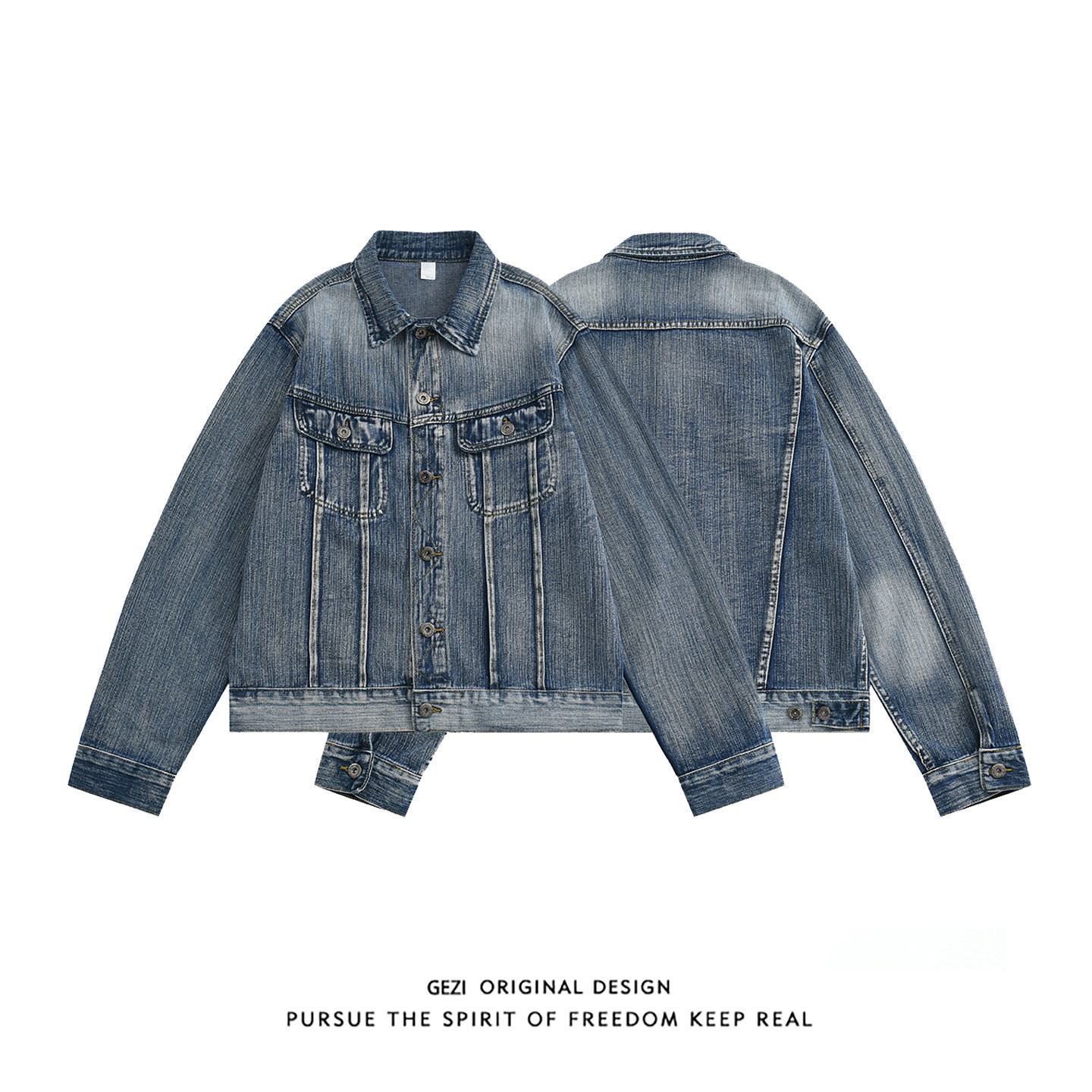 格自春季美式水洗牛仔外套潮牌复古宽松上衣重磅纯色多口袋夹克男,淘宝优惠券,粉丝福利购,淘宝优惠卷