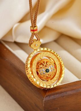 可旋转时来运转吊坠新中式百搭立体星球项坠创意感金色项链女