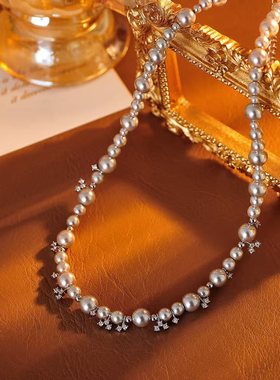 花少7李沁同款气泡星云项链女轻奢灰珍项链锁骨链毛衣链