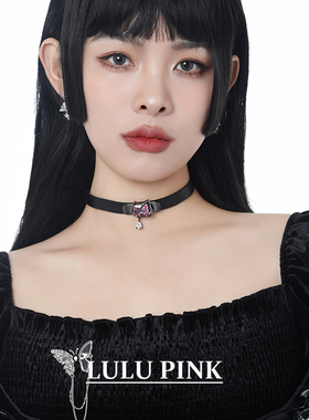 美式小众设计Y2K辣妹红色锆石皮革项链choker朋克项圈颈链锁骨链