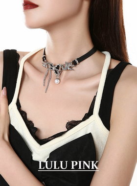 美式小众设计ins暗黑风黑色蝴蝶项圈朋克choker甜酷辣妹项链颈链