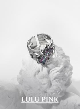 美式小众设计ins中性风锆石开口情侣戒指潮酷冷淡风百搭食指戒指