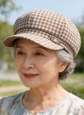 新款格子八角帽女春秋韩版休闲复古报童帽时尚画家帽鸭舌贝雷女帽