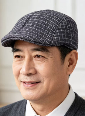 男士复古格纹报童帽 短檐前进帽日常出行百搭英伦帽