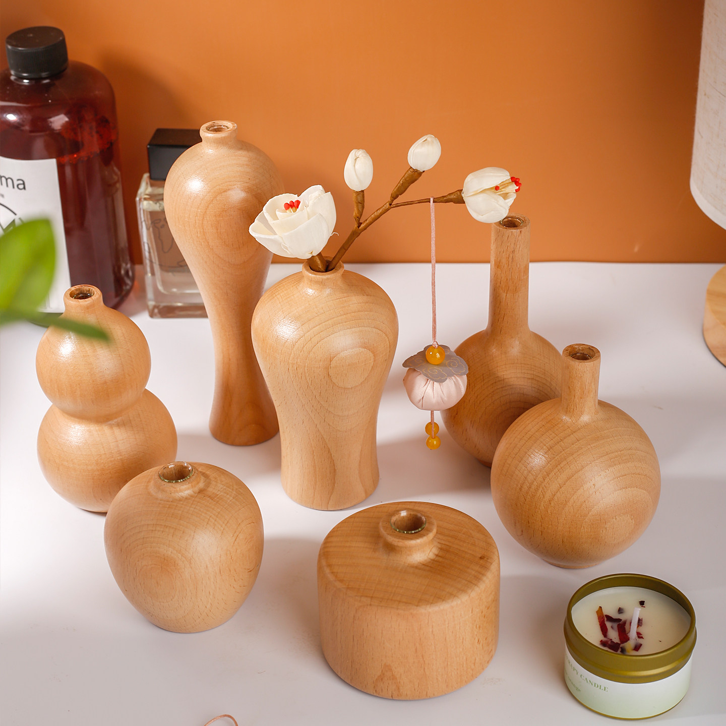 实木花瓶香薰瓶扩香木茶台摆件博古架中式装饰北欧通草花精油空瓶,淘宝优惠券,粉丝福利购,淘宝优惠卷