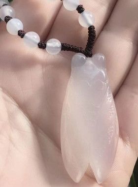 知了玛瑙一鸣惊人白玉蝉吊坠项链