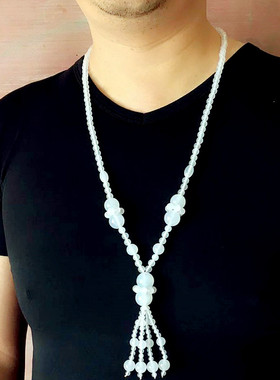 冰种白玉髓项链玛瑙文艺风毛衣链