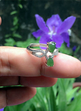菠菜绿和田碧玉戒指镶宝石戒子