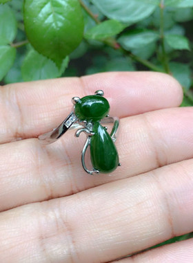 小猫咪活口珠宝冰种水滴银镶玉