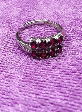 紫红色宝石戒指银镶戒子指环女
