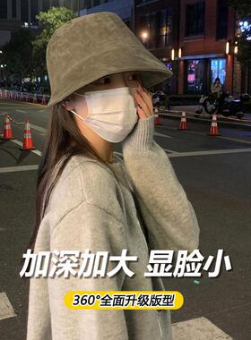 大头怪售 翻毛皮渔夫帽女冬季大头围水桶帽前场后短素颜遮脸盆帽