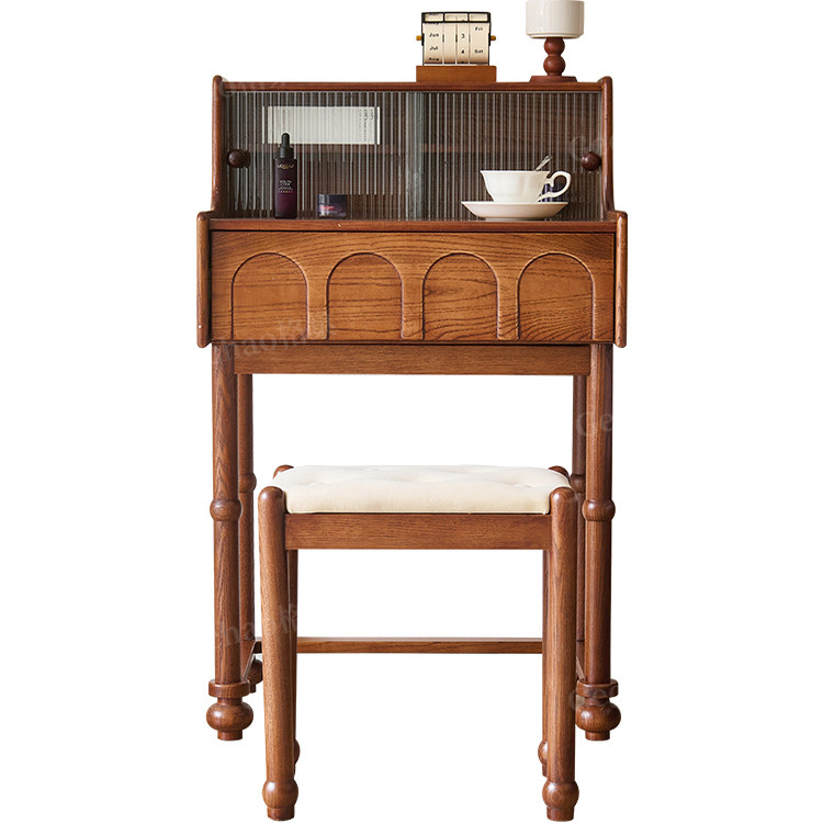 中古风梳妆台白蜡木实木卧室家用小户型法式复古床边化妆桌新款,淘宝优惠券,粉丝福利购,淘宝优惠卷