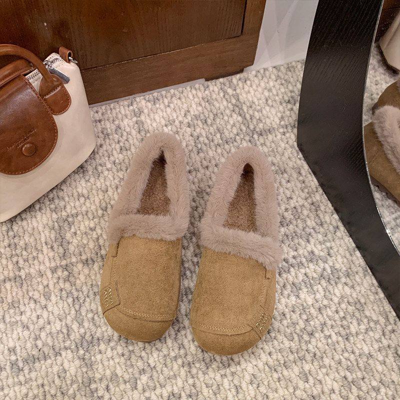 毛毛鞋女外穿2025年秋冬新款韩版平底加绒豆豆鞋孕妇一脚蹬棉瓢鞋,淘宝优惠券,粉丝福利购,淘宝优惠卷