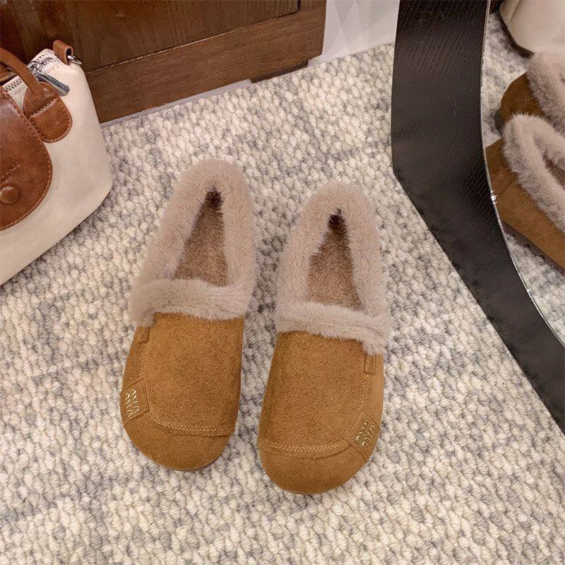 毛毛鞋女外穿2025年秋冬新款韩版平底加绒豆豆鞋孕妇一脚蹬棉瓢鞋,淘宝优惠券,粉丝福利购,淘宝优惠卷