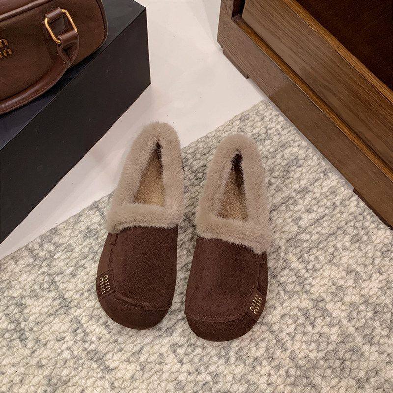 毛毛鞋女外穿2025年秋冬新款韩版平底加绒豆豆鞋孕妇一脚蹬棉瓢鞋,淘宝优惠券,粉丝福利购,淘宝优惠卷