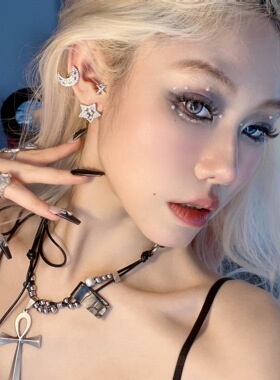 小众满钻设计款星月耳环耳骨夹