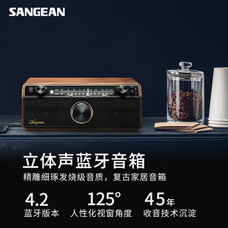 SANGEAN/山进 WR-12BT PLUS复古蓝牙音箱半导体FM收音机音响 - 图1