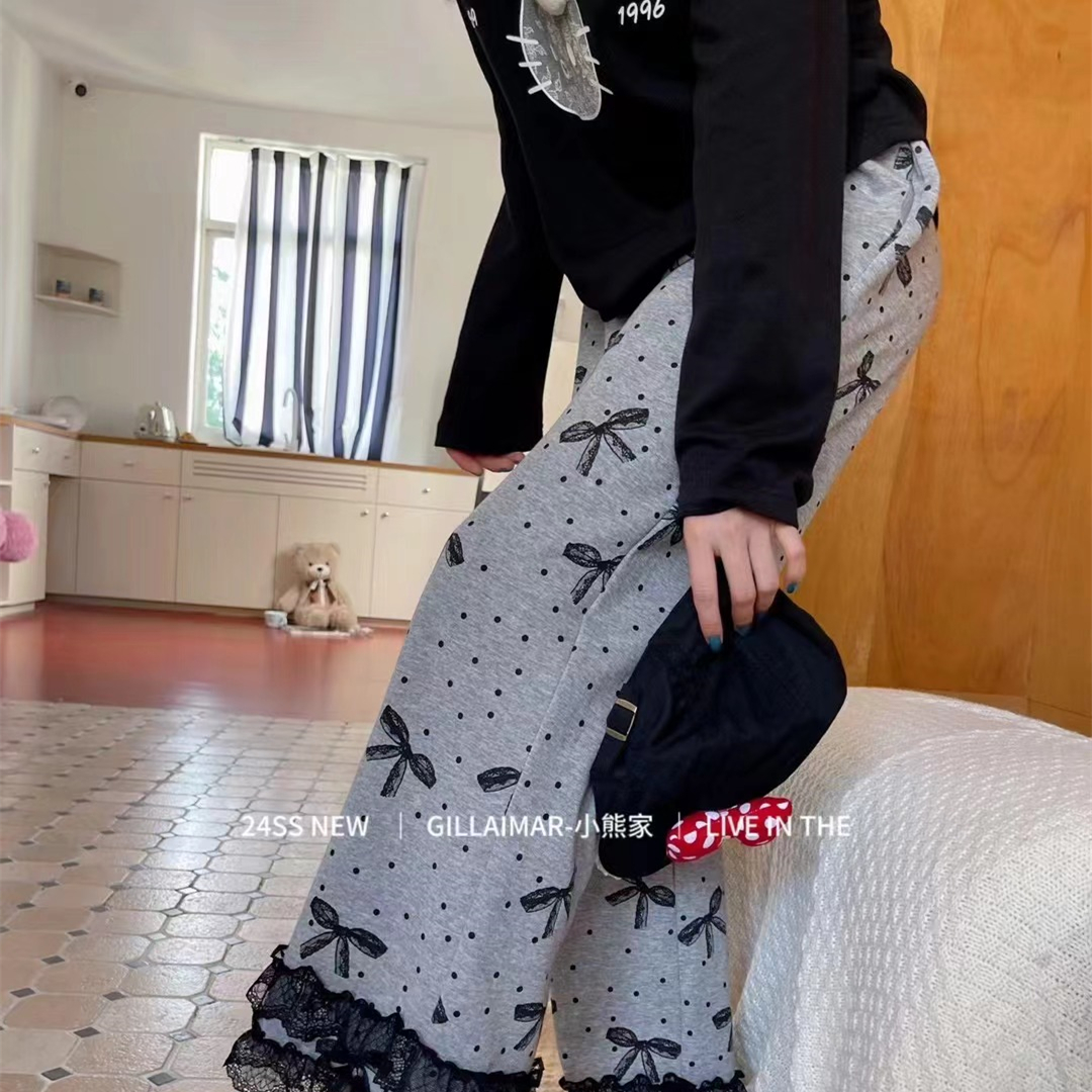 Gill Aimar小熊家原版可爱KT猫蕾丝甜美睡衣女士家居服套装可外穿 - 图1