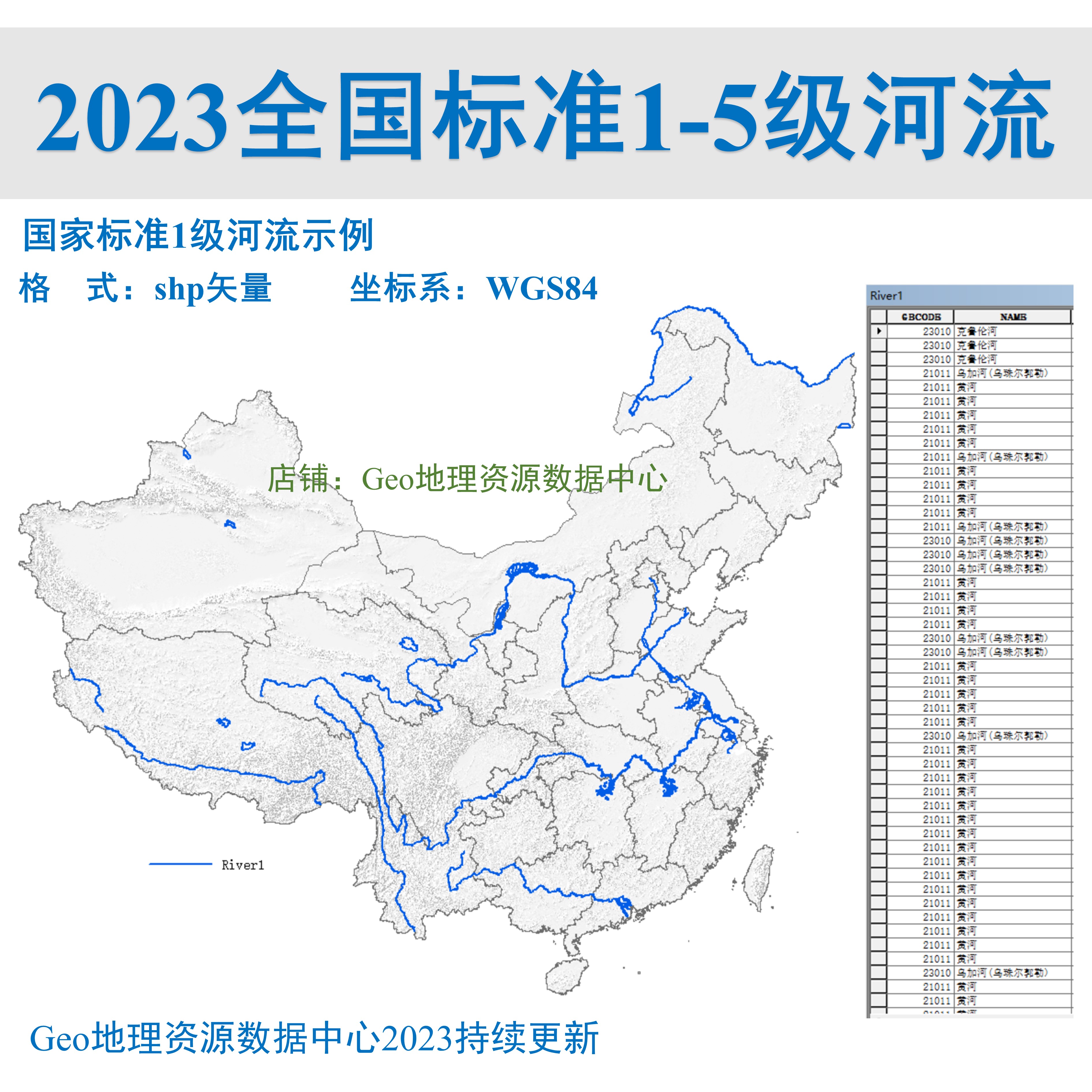 全国中国1-5级标准河流水系河道shp矢量数据gis数据按省分区 - 图0