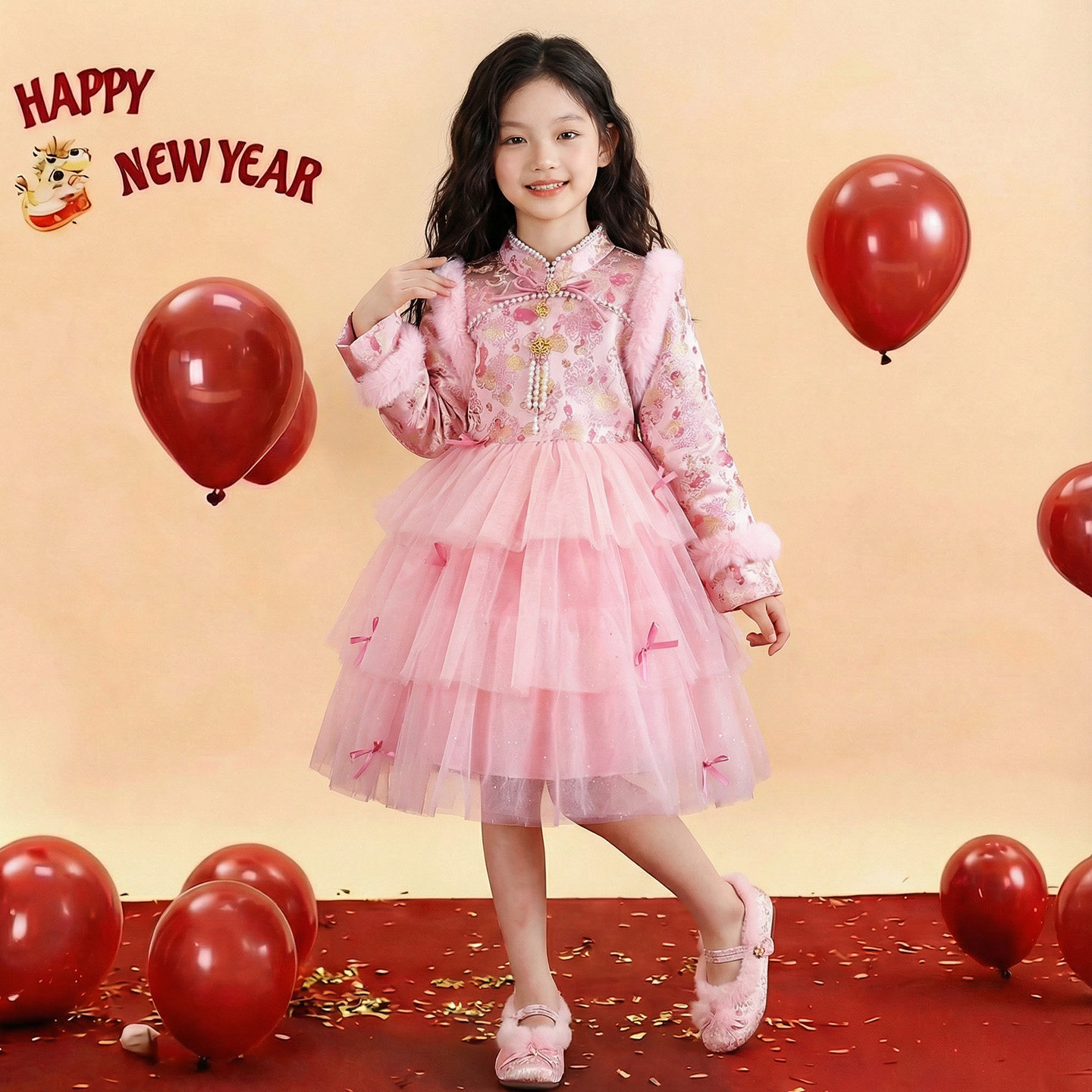 女童新中式连衣裙秋冬2026新款儿童装小女孩国风旗袍网纱裙拜年服,淘宝优惠券,粉丝福利购,淘宝优惠卷