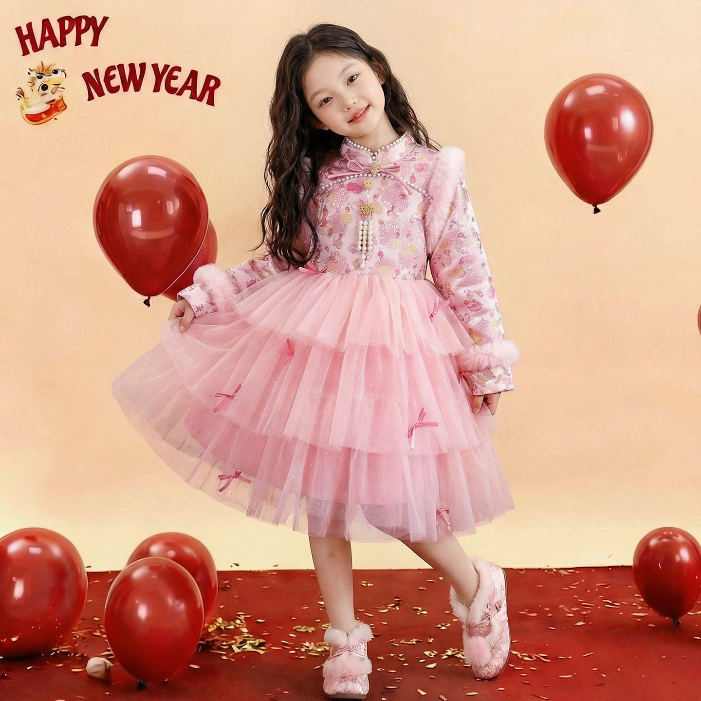 女童新中式连衣裙秋冬2026新款儿童装小女孩国风旗袍网纱裙拜年服,淘宝优惠券,粉丝福利购,淘宝优惠卷