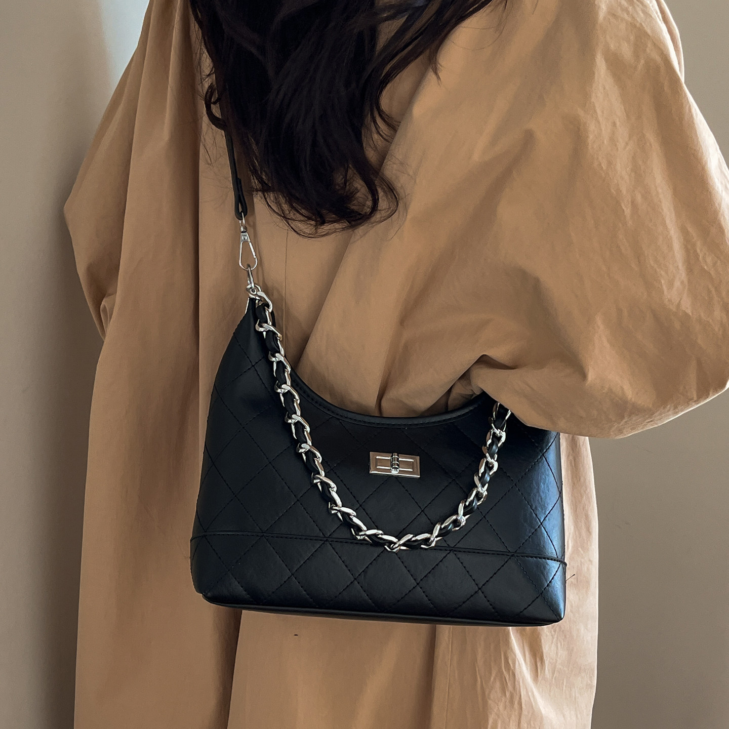 包包女包小香风菱格小方包链条单肩腋下包简约时尚流行百搭斜挎包,淘宝优惠券,粉丝福利购,淘宝优惠卷