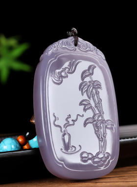 天然和田玉竹子手把件蝙蝠