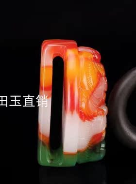 天然和田玉彩玉霸气虎头皮带扣