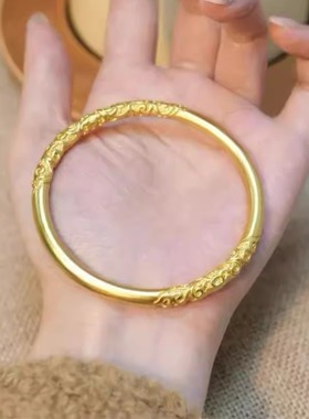 沙金卷草纹手镯女款仿真古法传承