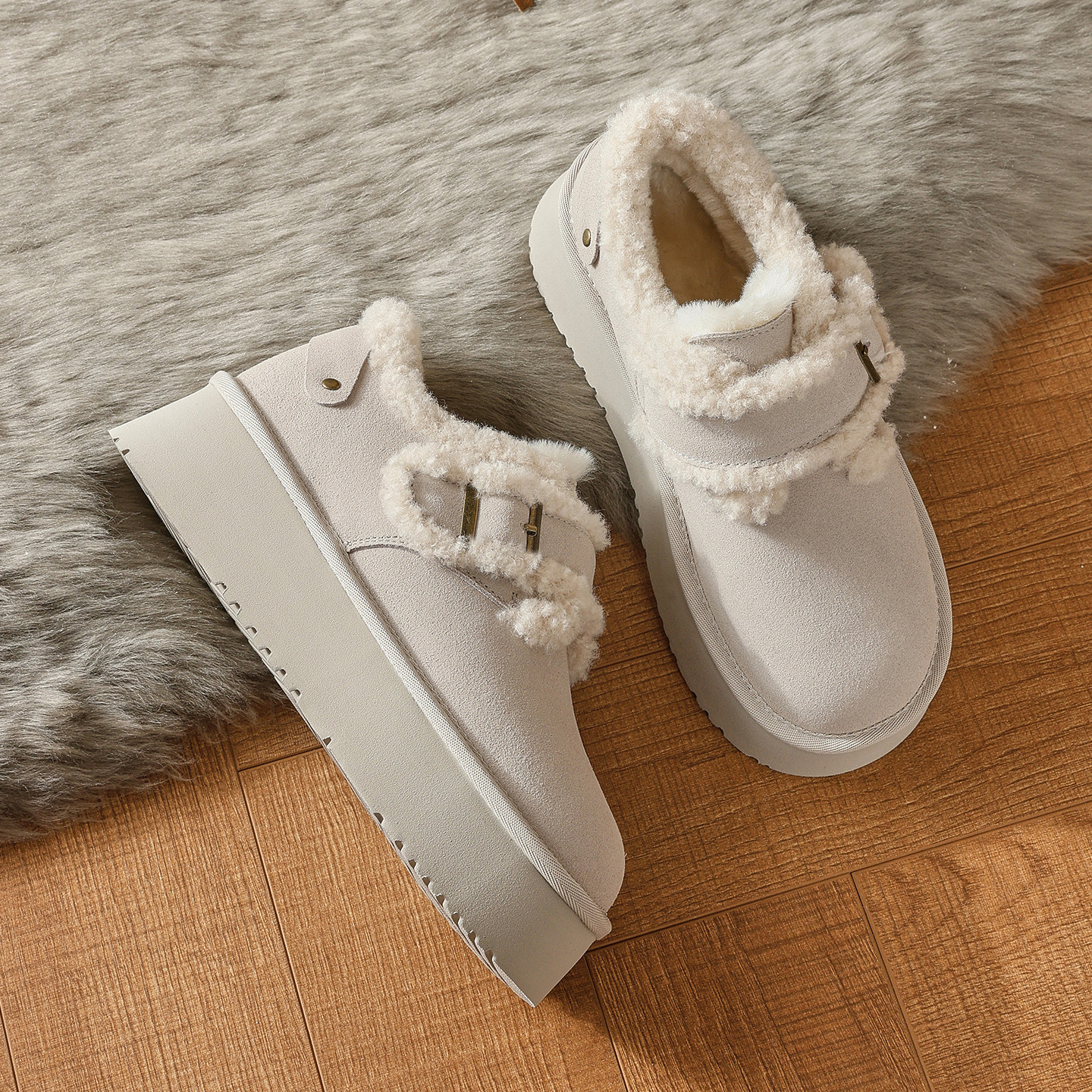 厚底加绒内增高雪地靴女2025新款冬季懒人一脚蹬勃肯鞋保暖棉鞋子,淘宝优惠券,粉丝福利购,淘宝优惠卷